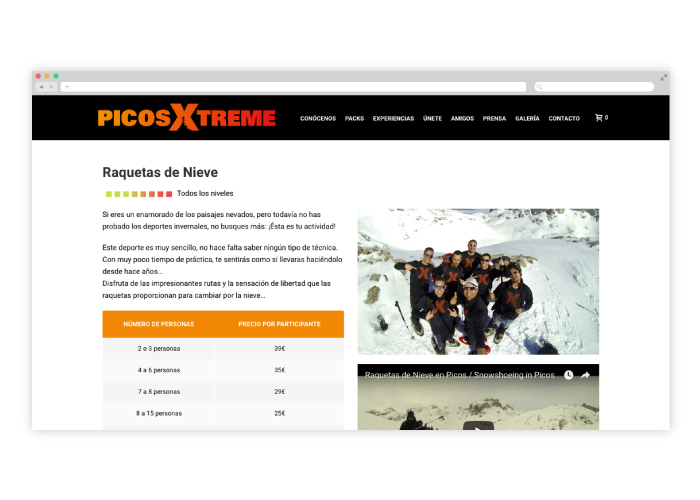 Diseño web y tienda deportes de aventura en los picos de europa