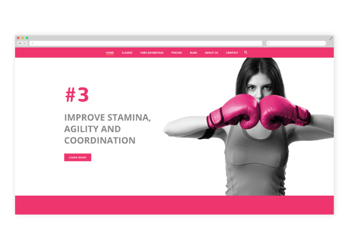 Diseño web para gimnasio de kickboxing para mujeres