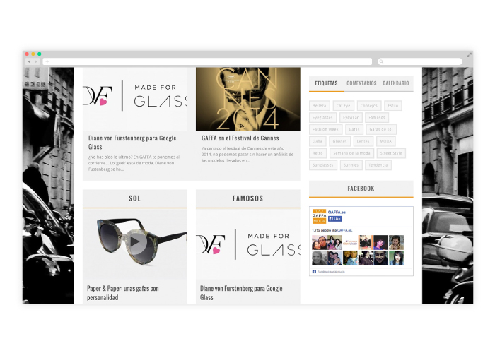 Diseño de blog para tendencias en gafas