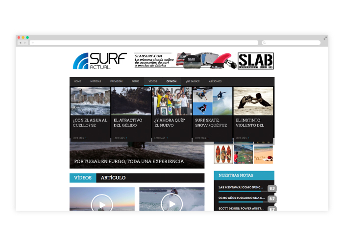 Diseño de blog de noticias sobre surf