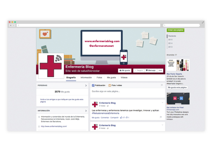 Diseño de redes sociales para blog sobre enfermería