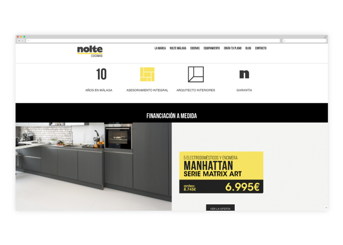 Desarrollo y diseño web tienda de cocinas Nolte Málaga