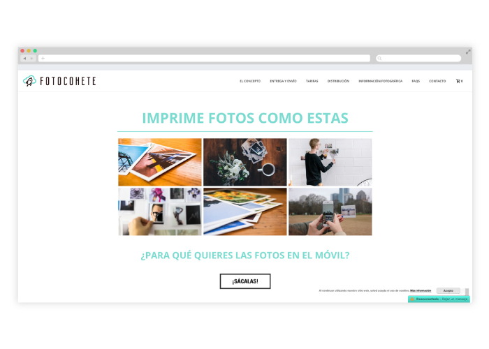 Diseño de tienda online dedicada a la venta de fotografías reveladas en Madrid, en tiempo express y con reparto a domicilio.