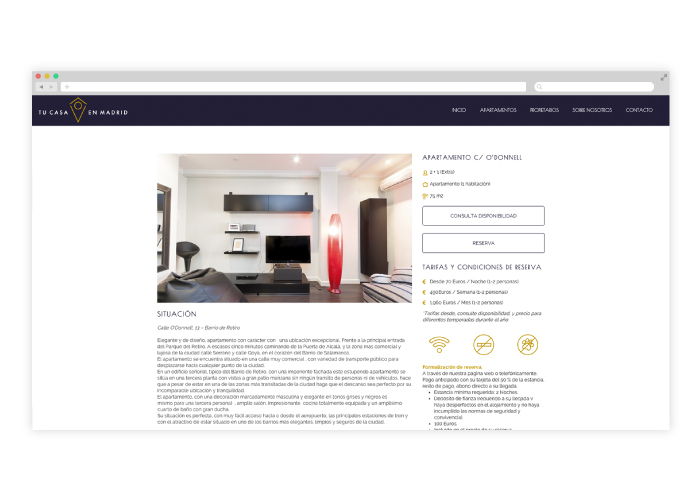 Diseño web alquiler apartamentos turísticos Madrid