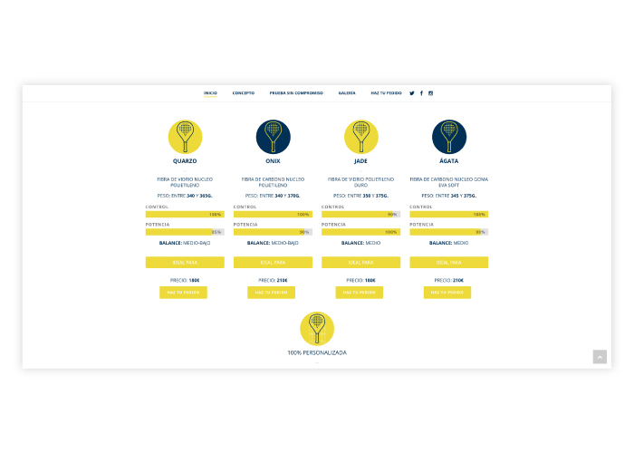 Diseño web para empresa de creación de palas de padel personalizadas